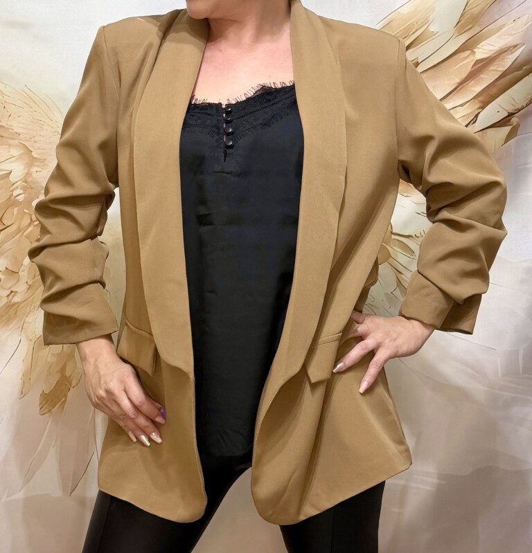 Blazer manches plisséees camel