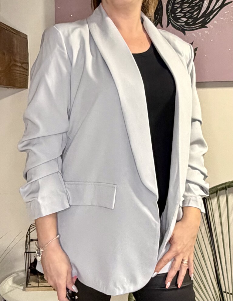 Blazer manches plissées gris 3