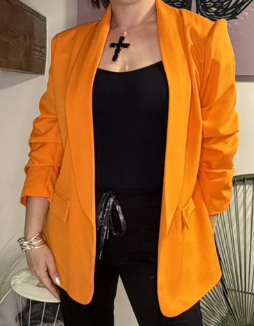 Blazer manches plissées orange (1)